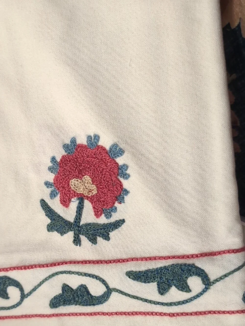 NWT Williams Sonoma Tablecloth with Crewel Embroidery 70